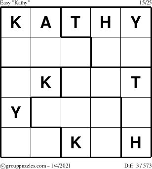 The grouppuzzles.com Easy Kathy puzzle for Monday January 4, 2021