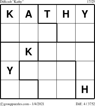 The grouppuzzles.com Difficult Kathy puzzle for Monday January 4, 2021