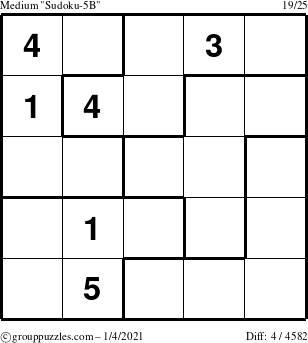 The grouppuzzles.com Medium Sudoku-5B puzzle for Monday January 4, 2021