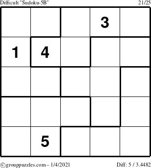 The grouppuzzles.com Difficult Sudoku-5B puzzle for Monday January 4, 2021