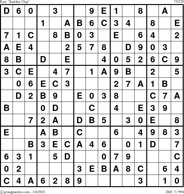 The grouppuzzles.com Easy Sudoku-15up puzzle for Monday January 4, 2021