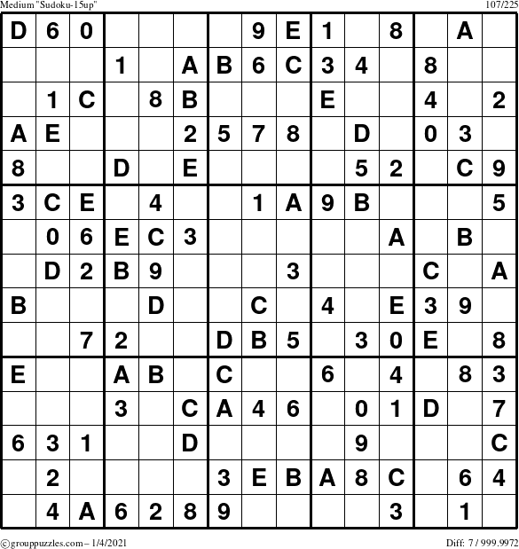 The grouppuzzles.com Medium Sudoku-15up puzzle for Monday January 4, 2021