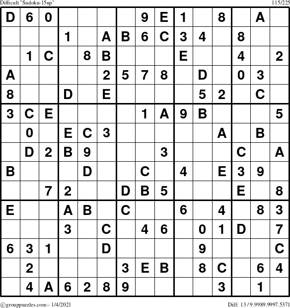 The grouppuzzles.com Difficult Sudoku-15up puzzle for Monday January 4, 2021