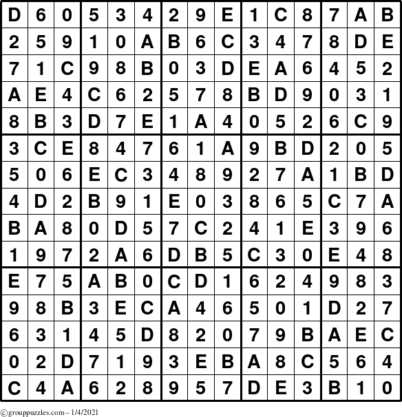 The grouppuzzles.com Answer grid for the Sudoku-15up puzzle for Monday January 4, 2021