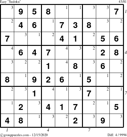The grouppuzzles.com Easy Sudoku puzzle for Tuesday December 15, 2020 with all 4 steps marked