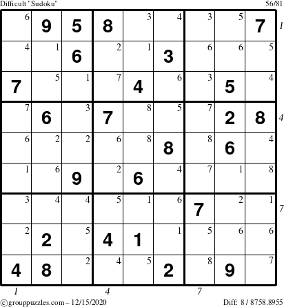 The grouppuzzles.com Difficult Sudoku puzzle for Tuesday December 15, 2020 with all 8 steps marked