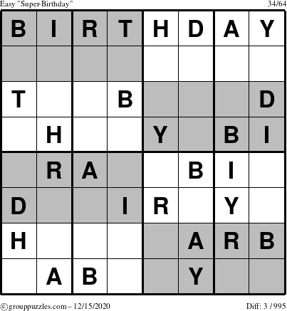 The grouppuzzles.com Easy Super-Birthday puzzle for Tuesday December 15, 2020