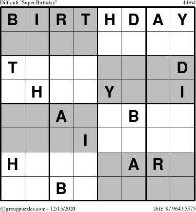 The grouppuzzles.com Difficult Super-Birthday puzzle for Tuesday December 15, 2020