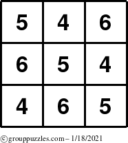 The grouppuzzles.com Answer grid for the TicTac-456 puzzle for Monday January 18, 2021