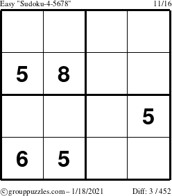 The grouppuzzles.com Easy Sudoku-4-5678 puzzle for Monday January 18, 2021