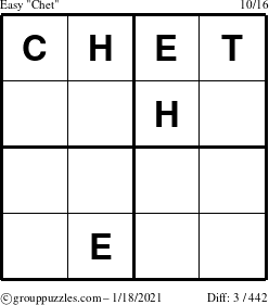 The grouppuzzles.com Easy Chet puzzle for Monday January 18, 2021