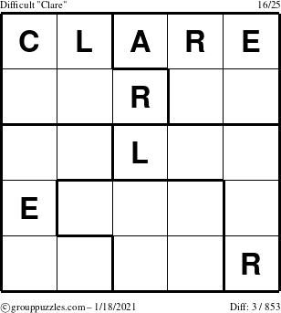 The grouppuzzles.com Difficult Clare puzzle for Monday January 18, 2021