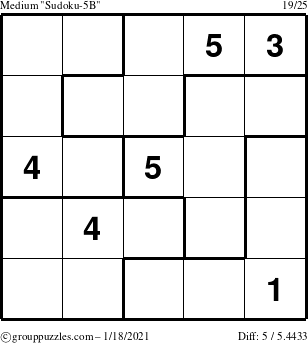 The grouppuzzles.com Medium Sudoku-5B puzzle for Monday January 18, 2021