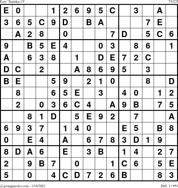 The grouppuzzles.com Easy Sudoku-15 puzzle for Monday January 18, 2021