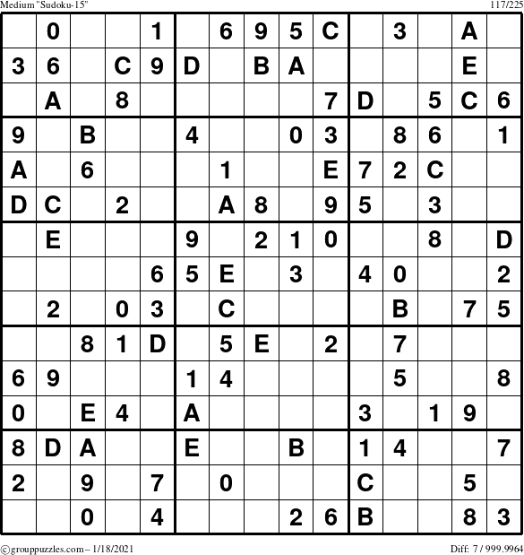 The grouppuzzles.com Medium Sudoku-15 puzzle for Monday January 18, 2021