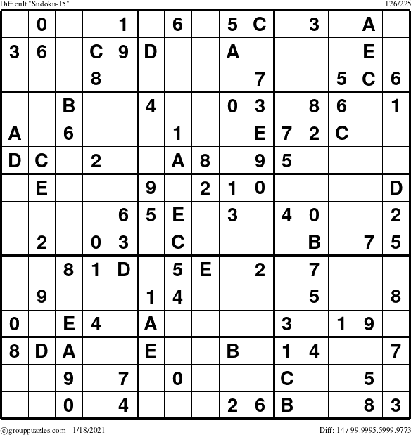 The grouppuzzles.com Difficult Sudoku-15 puzzle for Monday January 18, 2021