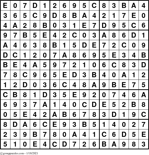 The grouppuzzles.com Answer grid for the Sudoku-15 puzzle for Monday January 18, 2021