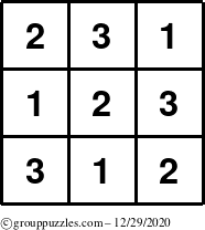 The grouppuzzles.com Answer grid for the TicTac-123 puzzle for Tuesday December 29, 2020