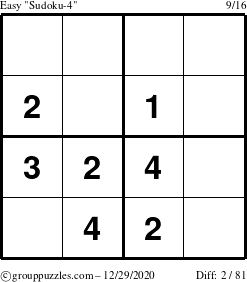 The grouppuzzles.com Easy Sudoku-4 puzzle for Tuesday December 29, 2020