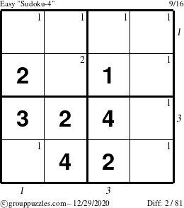 The grouppuzzles.com Easy Sudoku-4 puzzle for Tuesday December 29, 2020 with all 2 steps marked