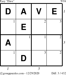 The grouppuzzles.com Easy Dave puzzle for Tuesday December 29, 2020 with all 3 steps marked