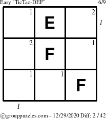 The grouppuzzles.com Easy TicTac-DEF puzzle for Tuesday December 29, 2020 with all 2 steps marked