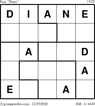 The grouppuzzles.com Easy Diane puzzle for Tuesday December 29, 2020