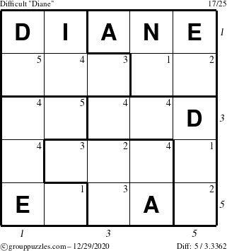 The grouppuzzles.com Difficult Diane puzzle for Tuesday December 29, 2020 with all 5 steps marked