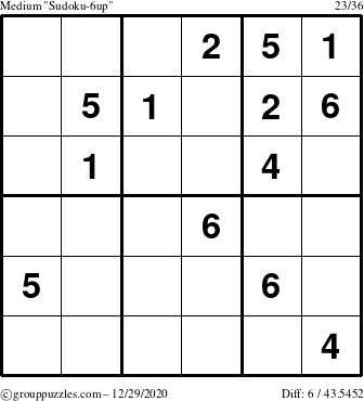 The grouppuzzles.com Medium Sudoku-6up puzzle for Tuesday December 29, 2020