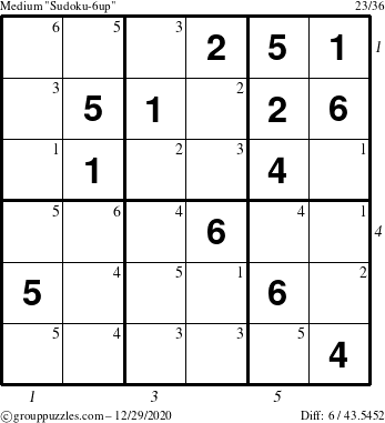 The grouppuzzles.com Medium Sudoku-6up puzzle for Tuesday December 29, 2020 with all 6 steps marked