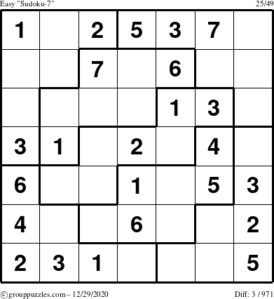 The grouppuzzles.com Easy Sudoku-7 puzzle for Tuesday December 29, 2020