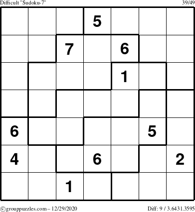 The grouppuzzles.com Difficult Sudoku-7 puzzle for Tuesday December 29, 2020