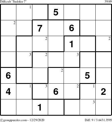 The grouppuzzles.com Difficult Sudoku-7 puzzle for Tuesday December 29, 2020 with the first 3 steps marked