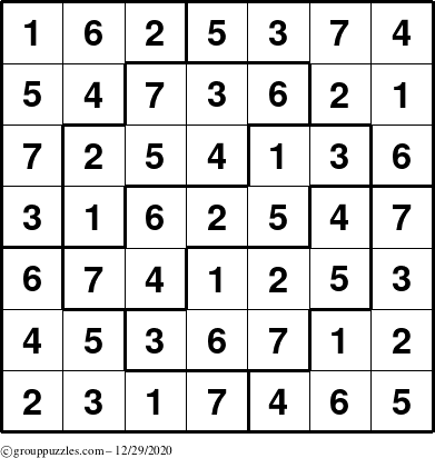 The grouppuzzles.com Answer grid for the Sudoku-7 puzzle for Tuesday December 29, 2020