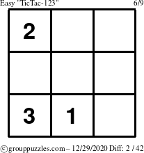 The grouppuzzles.com Easy TicTac-123 puzzle for Tuesday December 29, 2020