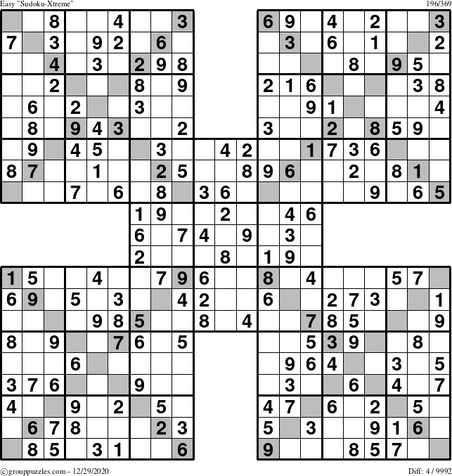 The grouppuzzles.com Easy Sudoku-Xtreme puzzle for Tuesday December 29, 2020