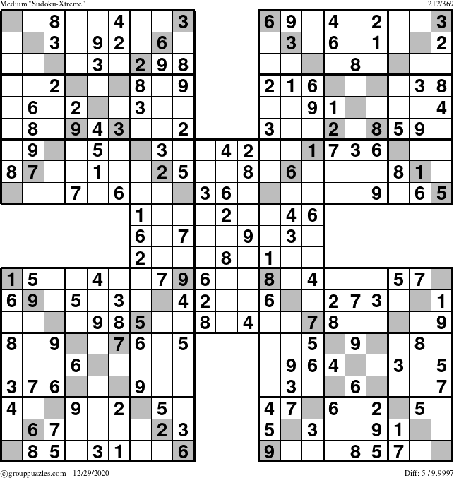 The grouppuzzles.com Medium Sudoku-Xtreme puzzle for Tuesday December 29, 2020