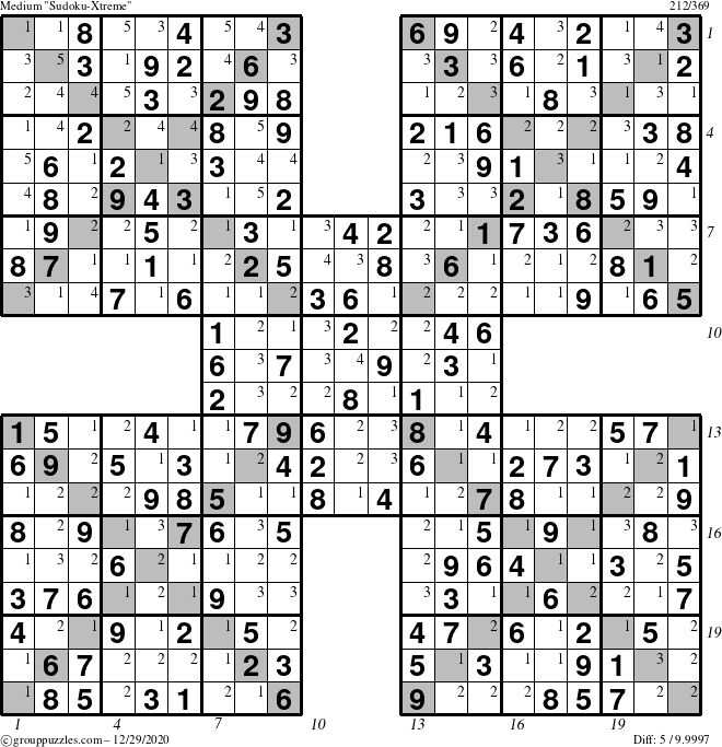 The grouppuzzles.com Medium Sudoku-Xtreme puzzle for Tuesday December 29, 2020 with all 5 steps marked