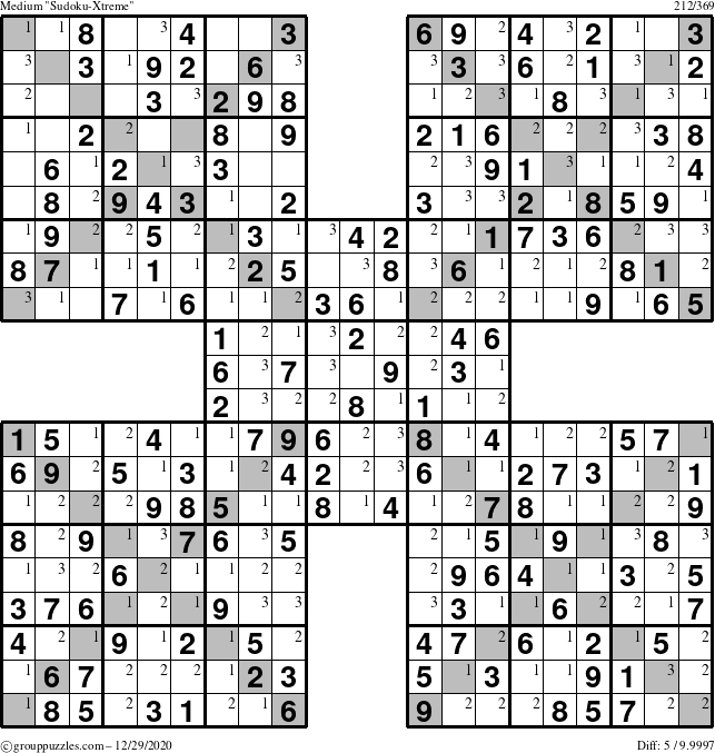 The grouppuzzles.com Medium Sudoku-Xtreme puzzle for Tuesday December 29, 2020 with the first 3 steps marked