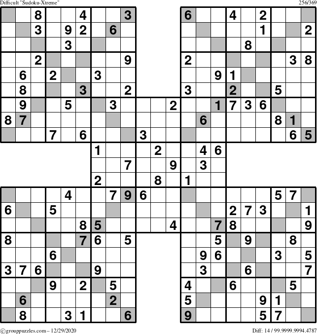 The grouppuzzles.com Difficult Sudoku-Xtreme puzzle for Tuesday December 29, 2020