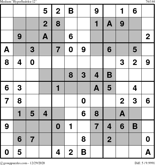 The grouppuzzles.com Medium HyperSudoku-12 puzzle for Tuesday December 29, 2020