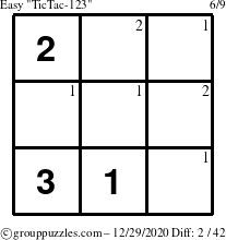 The grouppuzzles.com Easy TicTac-123 puzzle for Tuesday December 29, 2020 with the first 2 steps marked