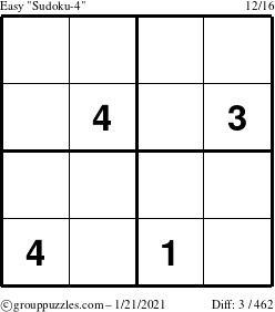 The grouppuzzles.com Easy Sudoku-4 puzzle for Thursday January 21, 2021