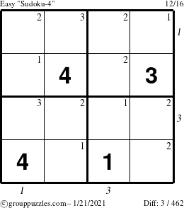 The grouppuzzles.com Easy Sudoku-4 puzzle for Thursday January 21, 2021 with all 3 steps marked