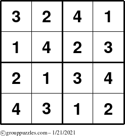 The grouppuzzles.com Answer grid for the Sudoku-4 puzzle for Thursday January 21, 2021