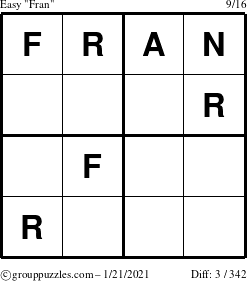 The grouppuzzles.com Easy Fran puzzle for Thursday January 21, 2021