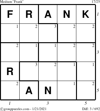 The grouppuzzles.com Medium Frank puzzle for Thursday January 21, 2021 with all 3 steps marked