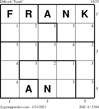 The grouppuzzles.com Difficult Frank puzzle for Thursday January 21, 2021 with all 4 steps marked