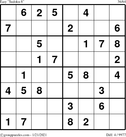 The grouppuzzles.com Easy Sudoku-8 puzzle for Thursday January 21, 2021