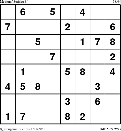 The grouppuzzles.com Medium Sudoku-8 puzzle for Thursday January 21, 2021